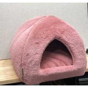 Martha Stewart Pink Plush Cat Cave Bed Soft Cozy Plush Igloo Hideaway Modern Pet